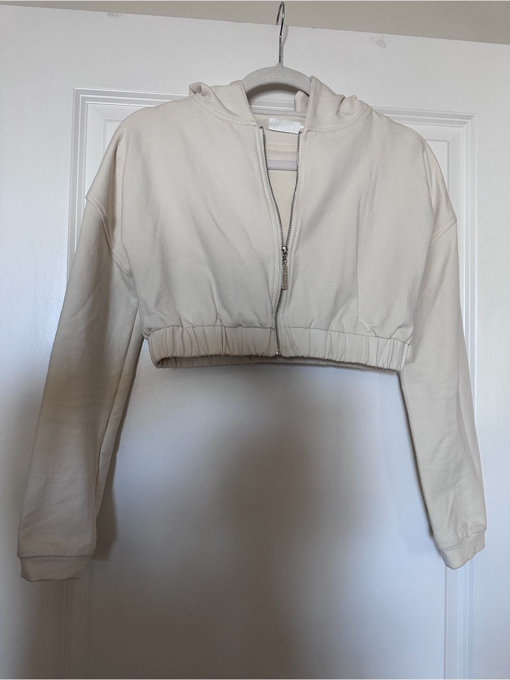 Meshki Cropped Zip-Up Hoodie Jacket in Cream